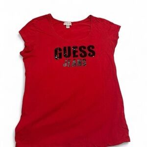 Guess Red Logo Crewneck Tee